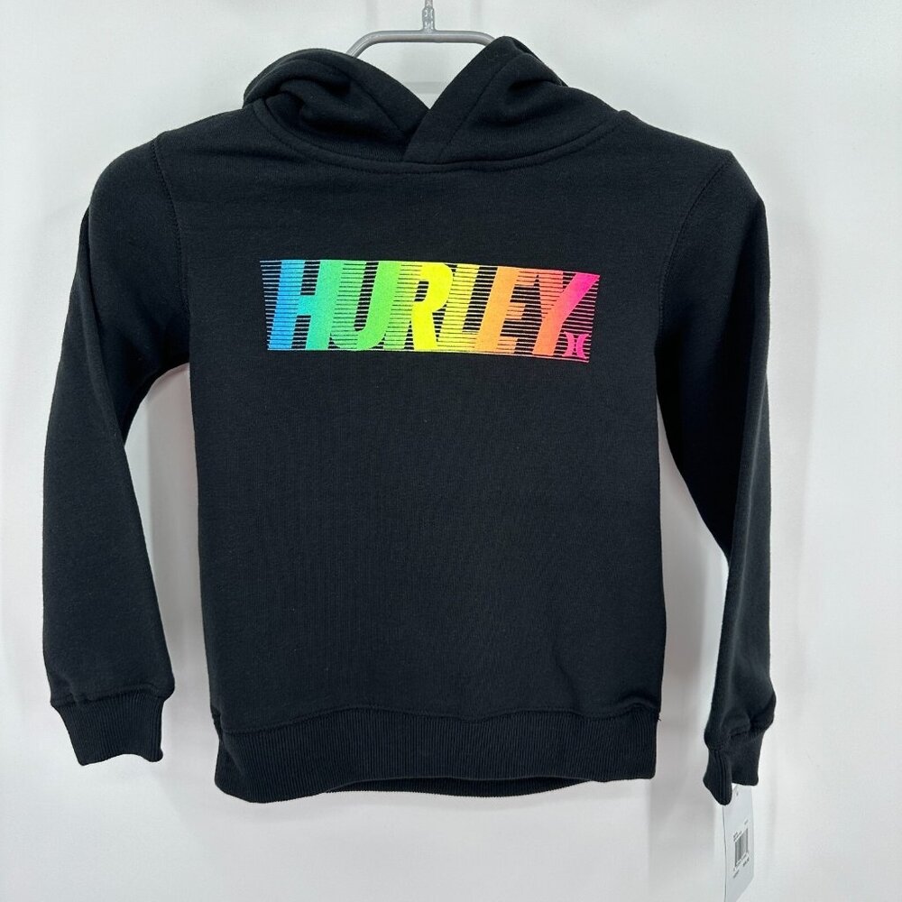 Hurley Boy's Pullover Hoodie Sweatshirt in Black Size 7 NWT Logo Long Sleeve